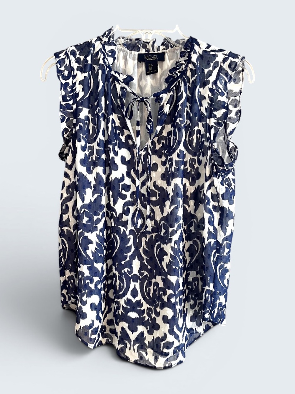RACHEL Rachel Roy Navy and White Abstract Print Blouse Size Small